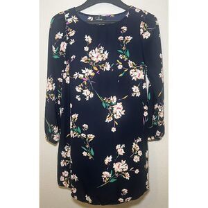 Lulu's Dress Women's Small Herbaceous‎ Babe Navy Floral Print Shift Long Sleeve